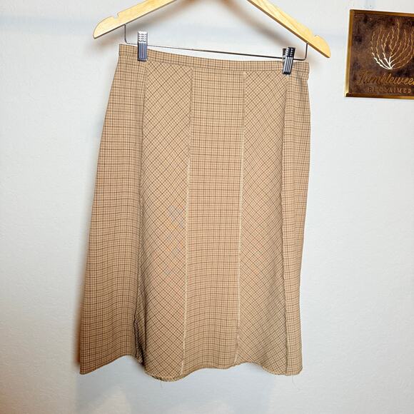 Women's Ideology Tan and Brown Plaid Knee Length A-Line Skirt Size 6 - Picture 1 of 9